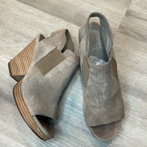 Eileen Fisher Suede Woven Stacked Wooden Heel Slingback Platform Shoes Size 6.5